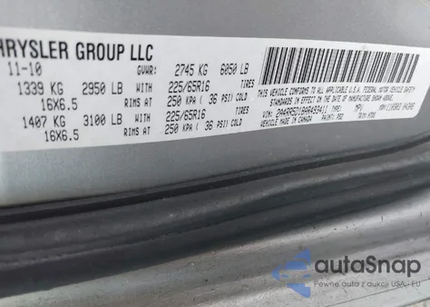 2010 Chrysler Town & Country Touring from USA, damaged, VIN 2A4RR5DXXAR148854